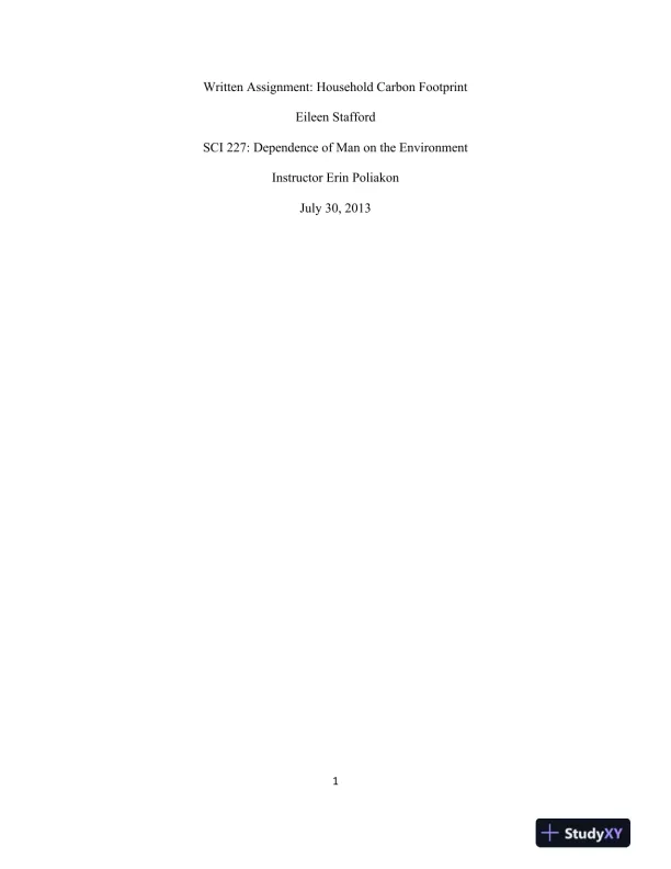 SCI 227 Written Assignment: Household Carbon Footprint - Page 1 preview image