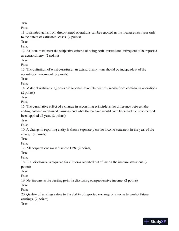 ACCT 304 Week 8 Final Exam: Financial Reporting And Income Analysis - Page 3 preview image