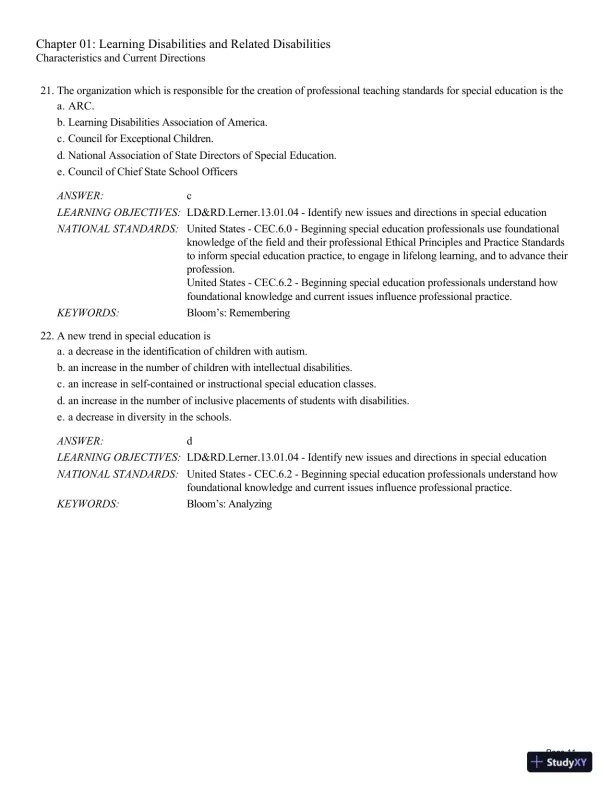 Test Bank For Learning Disabilities and Related Disabilities: Strategies for Success 13th Edition Test Bank - Page 12 preview image
