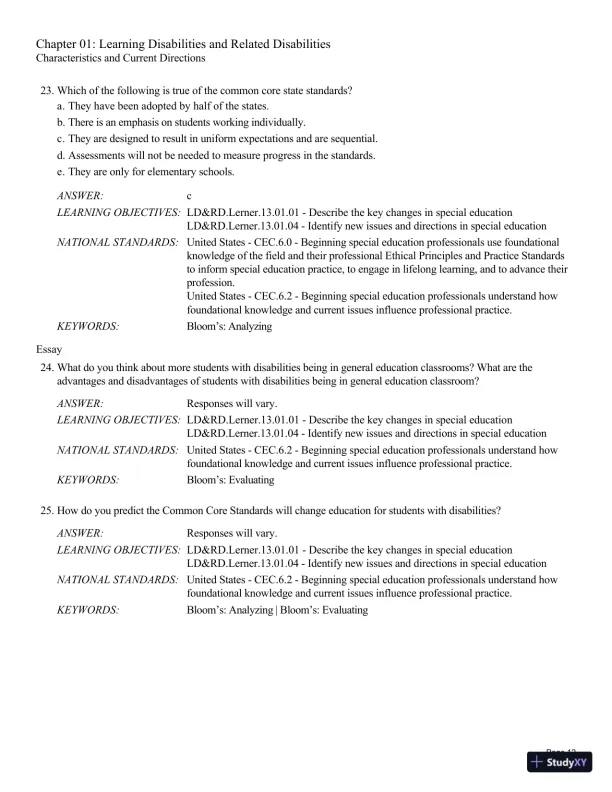 Test Bank For Learning Disabilities and Related Disabilities: Strategies for Success 13th Edition Test Bank - Page 13 preview image