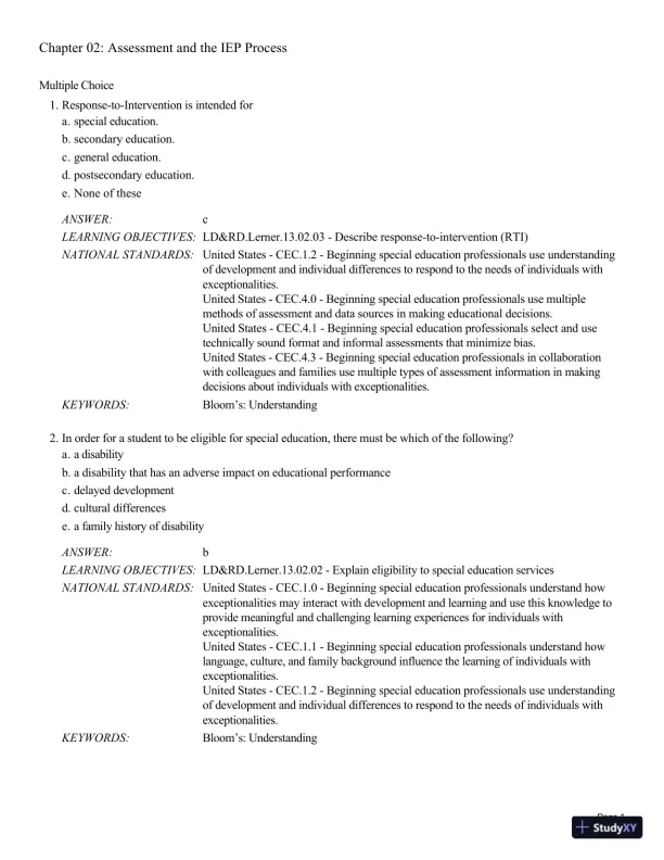 Test Bank For Learning Disabilities and Related Disabilities: Strategies for Success 13th Edition Test Bank - Page 15 preview image