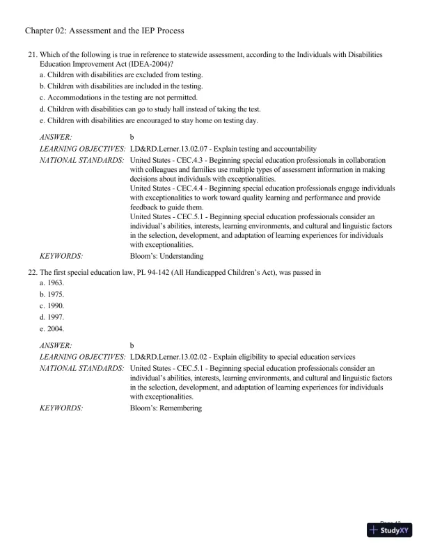 Test Bank For Learning Disabilities and Related Disabilities: Strategies for Success 13th Edition Test Bank - Page 27 preview image