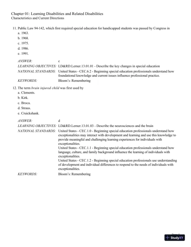 Test Bank For Learning Disabilities and Related Disabilities: Strategies for Success 13th Edition Test Bank - Page 7 preview image