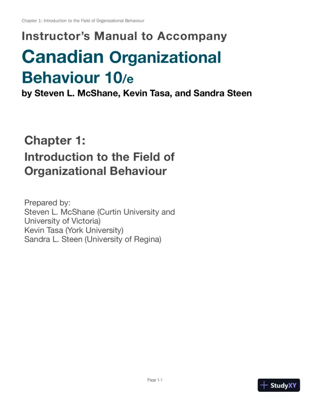 Lecture Notes for Canadian Organizational Behaviour, 10th Edition - Page 1 preview image
