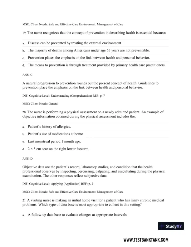 Physical Examination and Health Assessment 8th Edition Test Bank - Page 10 preview image