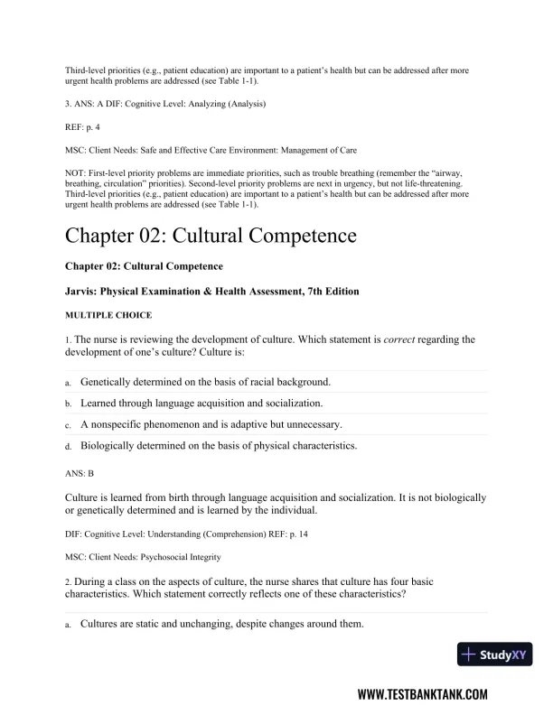 Physical Examination and Health Assessment 8th Edition Test Bank - Page 16 preview image
