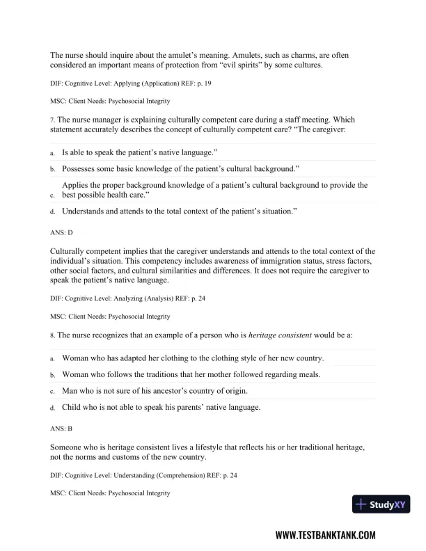 Physical Examination and Health Assessment 8th Edition Test Bank - Page 19 preview image