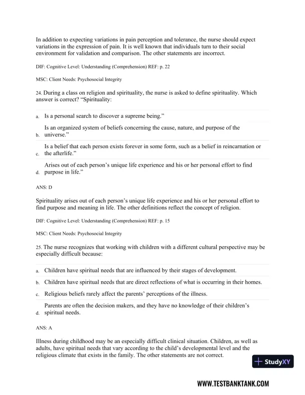 Physical Examination and Health Assessment 8th Edition Test Bank - Page 27 preview image