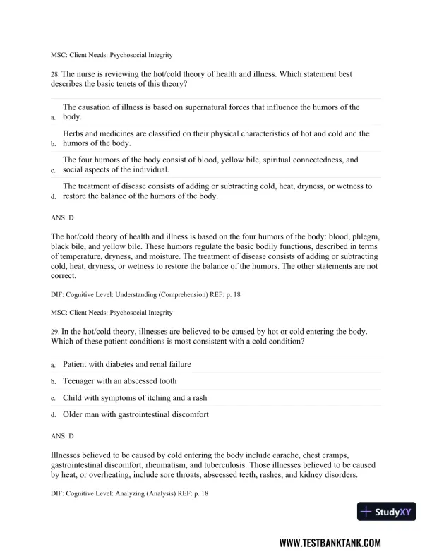 Physical Examination and Health Assessment 8th Edition Test Bank - Page 29 preview image