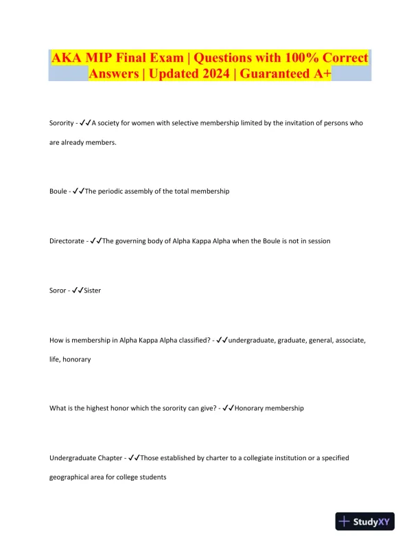 2024 AKA Others MIP Final Exam With Answers (64 Solved Questions) - Page 1 preview image