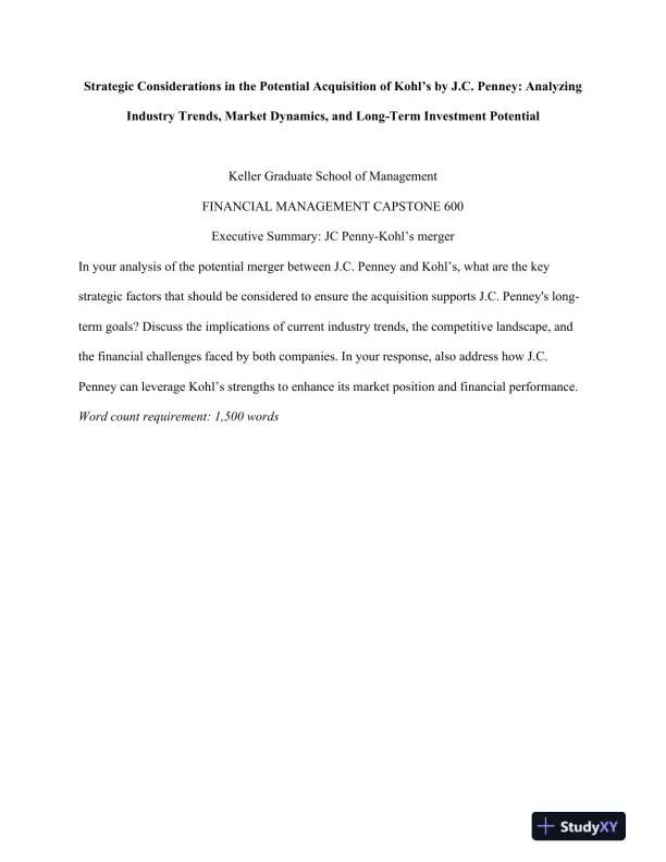 Strategic Considerations in the Potential Acquisition of Kohl�s by J.C. Penney - Page 1 preview image