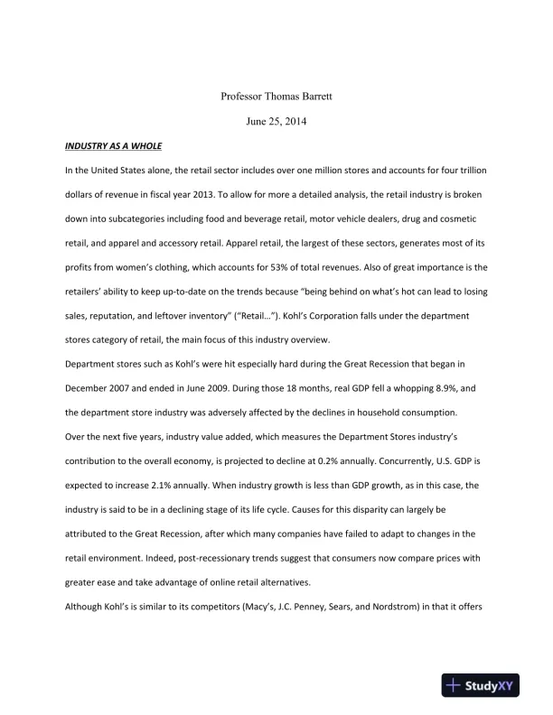 Strategic Considerations in the Potential Acquisition of Kohl�s by J.C. Penney - Page 3 preview image