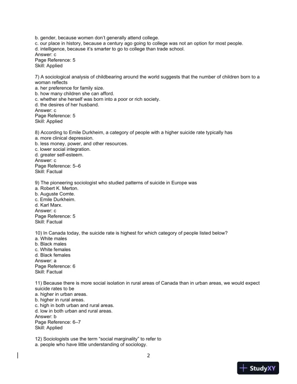 Sociology, Ninth Canadian Edition Test Bank - Page 4 preview image