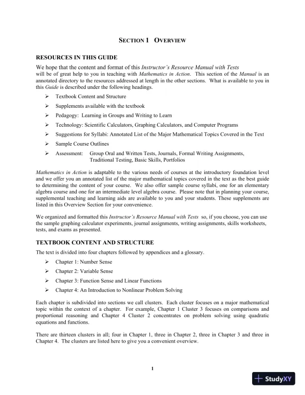 Solution Manual for Mathematics in Action: An Introduction to Algebraic, Graphical, and Numerical Problem Solving, 6th Edition - Page 6 preview image