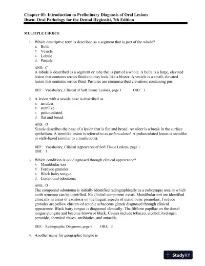 Oral Pathology for the Dental Hygienist 7th Edition Test Bank - Page 1 preview image