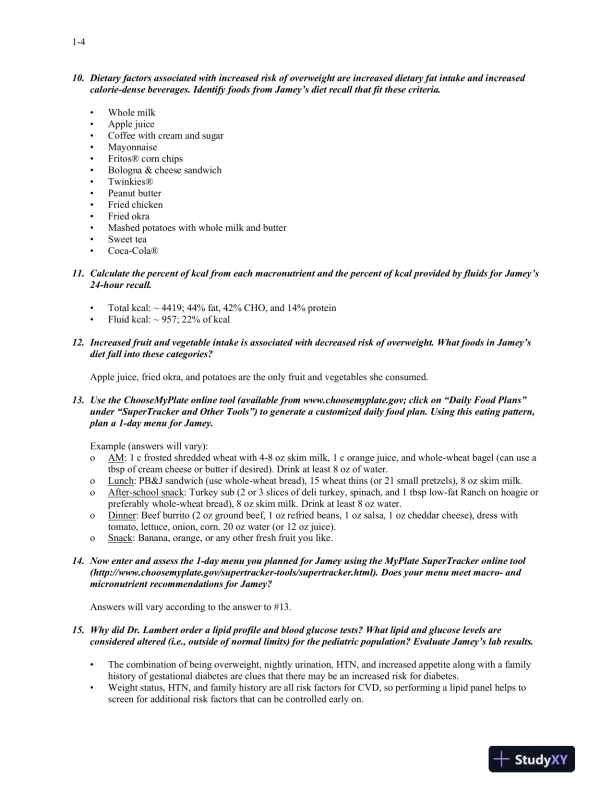 Solution Manual For Medical Nutrition Therapy: A Case Study Approach, 4th Edition - Page 5 preview image