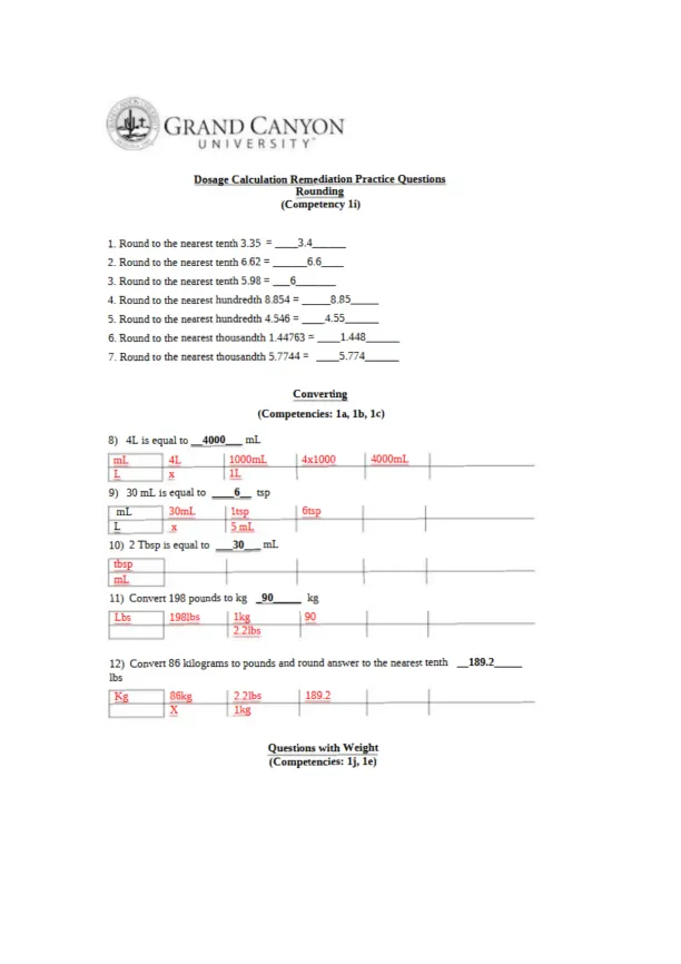 NSG318 Drug Calculation Medication Math Competency - Page 2 preview image
