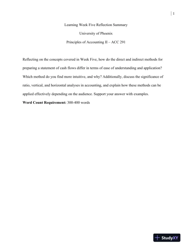 ACC 291 Principles of Accounting II � University of Phoenix - Page 1 preview image