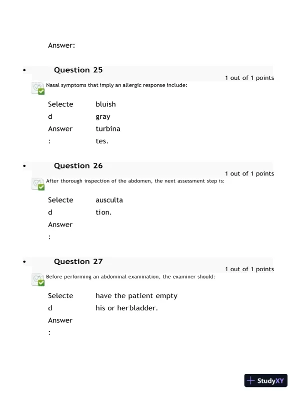 2023 NURS6512 Health Assessment Midterm Exam With Answers (100 Solved Questions) - Page 13 preview image