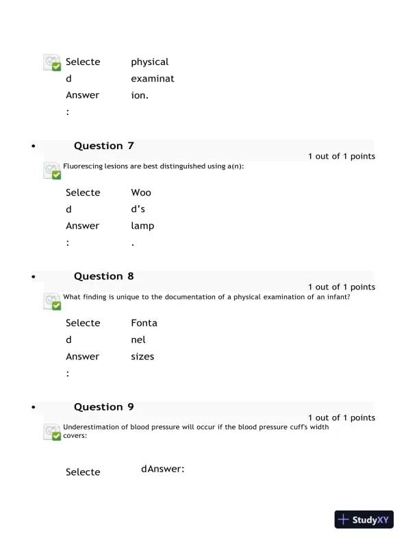 2023 NURS6512 Health Assessment Midterm Exam With Answers (100 Solved Questions) - Page 5 preview image