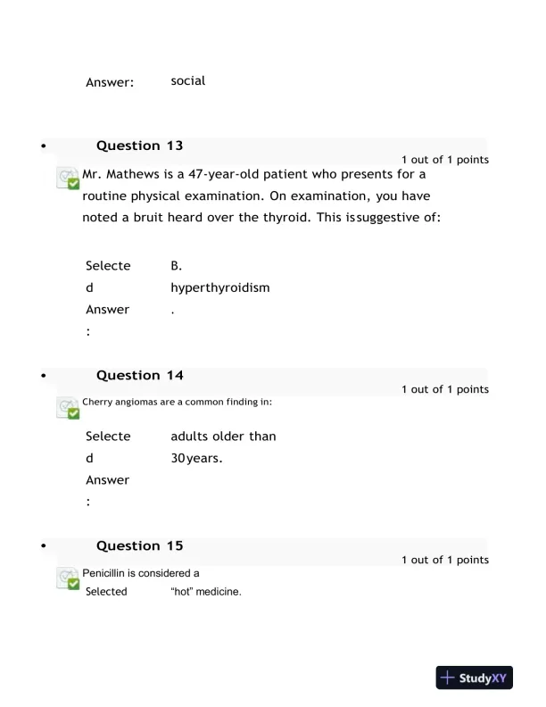 2023 NURS6512 Health Assessment Midterm Exam With Answers (100 Solved Questions) - Page 8 preview image