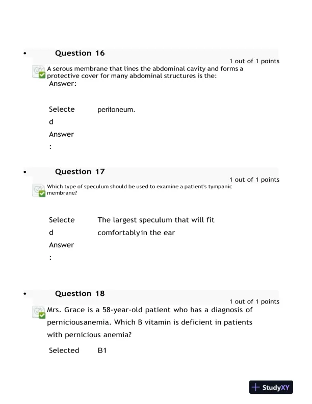 2023 NURS6512 Health Assessment Midterm Exam With Answers (100 Solved Questions) - Page 9 preview image