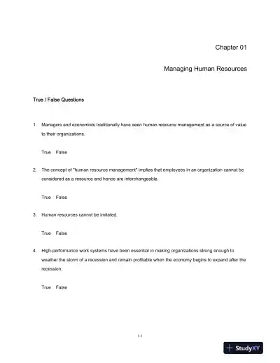 Test Bank For Fundamentals Of Human Resource Management, 6th Edition - Page 1 preview image