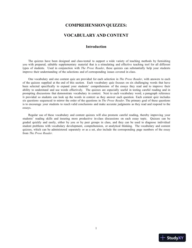 Solution Manual for Prose Reader: Essays for Thinking, Reading and Writing, 12th Edition - Page 6 preview image