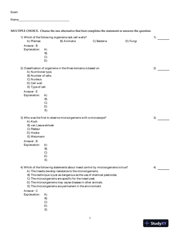 Microbiology, An Introduction , 10th Edition Test Bank - Page 1 preview image