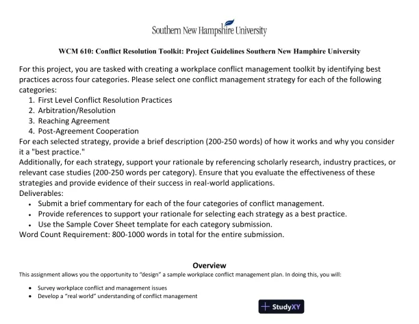 WCM 610: Conflict Resolution Toolkit: Project Guidelines Southern New Hamphire University
 - Page 1 preview image