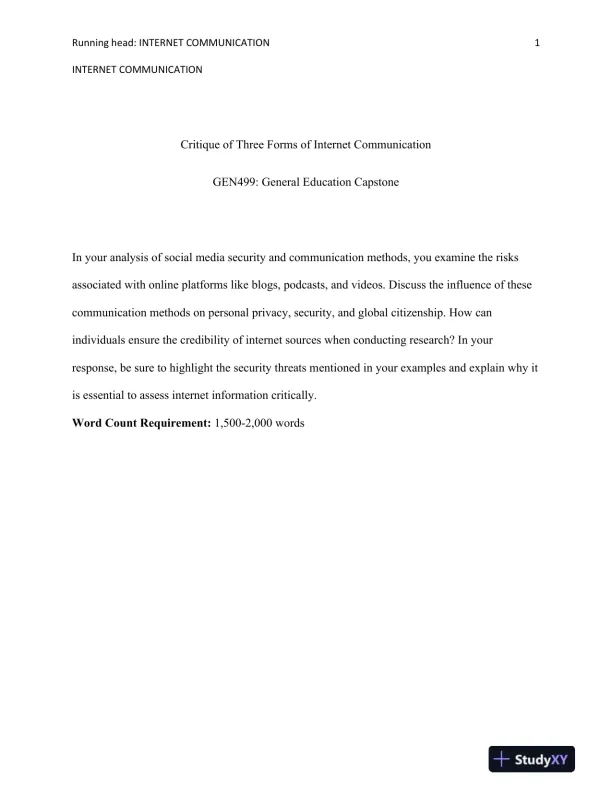GEN499: General Education Capstone Internet Communication - Page 1 preview image