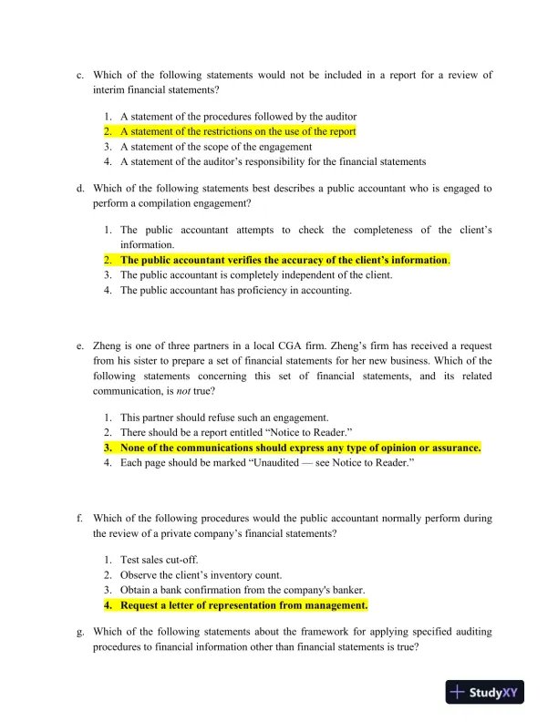 Comprehensive Review of Auditing, Engagements, and Financial Procedures in Various Professional Contexts - Page 3 preview image