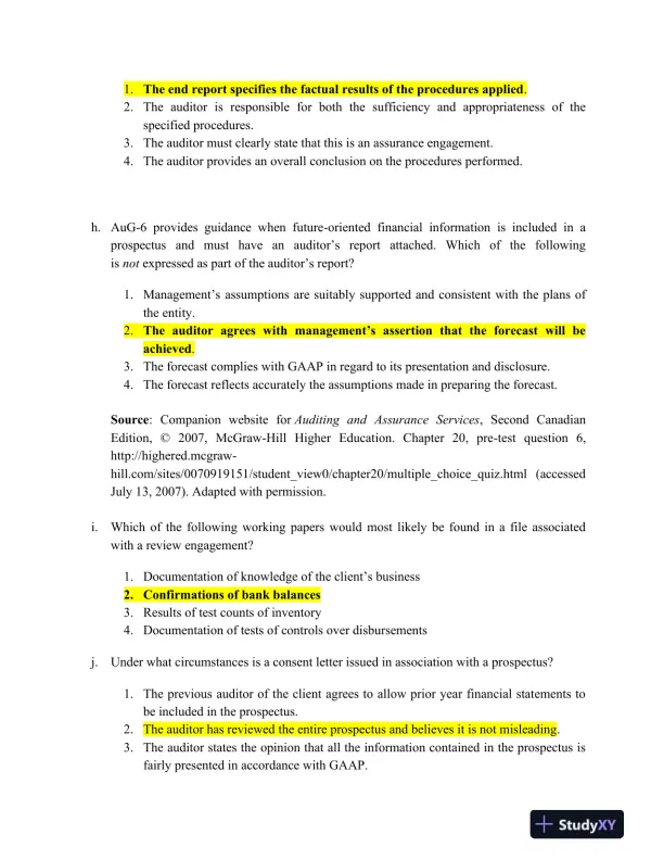 Comprehensive Review of Auditing, Engagements, and Financial Procedures in Various Professional Contexts - Page 4 preview image