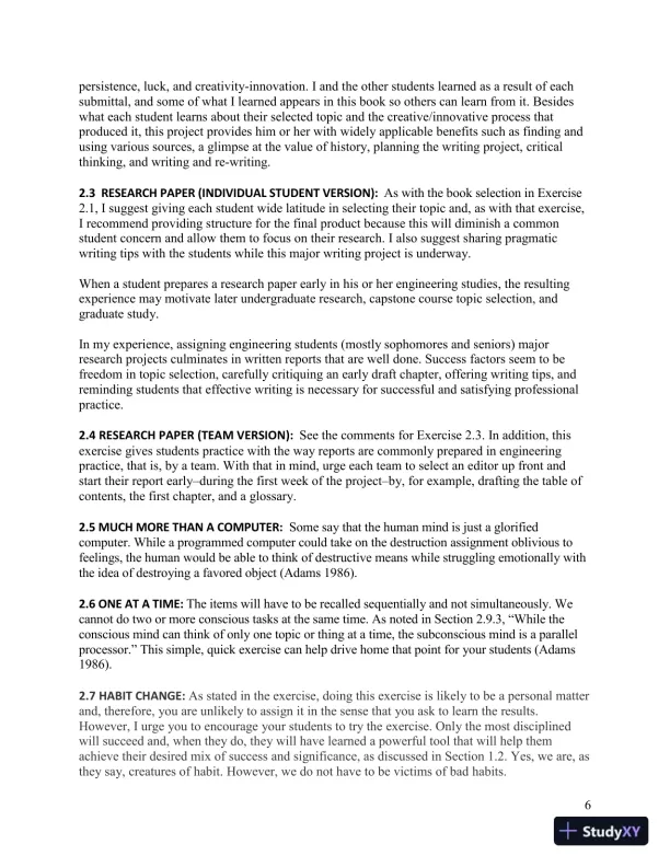 Solution Manual for Introduction to Creativity and Innovation for Engineers, 1st Edition - Page 7 preview image