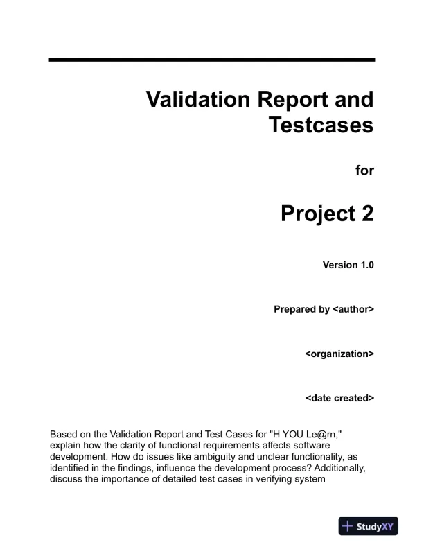 Validation Report and Testcases for Project 2 Version 1.0 - Page 1 preview image