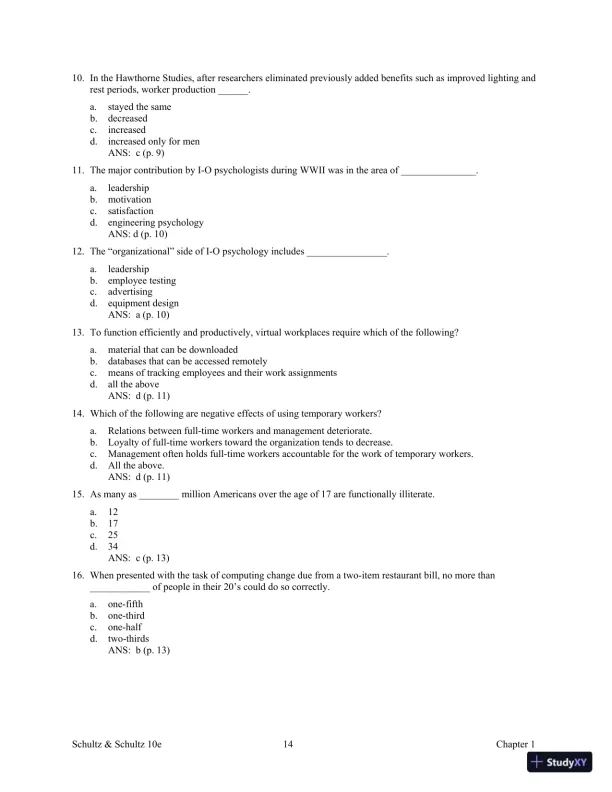 Test Bank For Psychology and Work Today, 10th Edition - Page 19 preview image