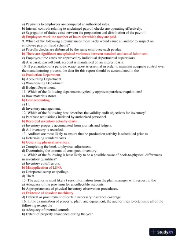 ACC 492 Final Exam: Comprehensive Review of Auditing and Internal Control Concepts - Page 3 preview image