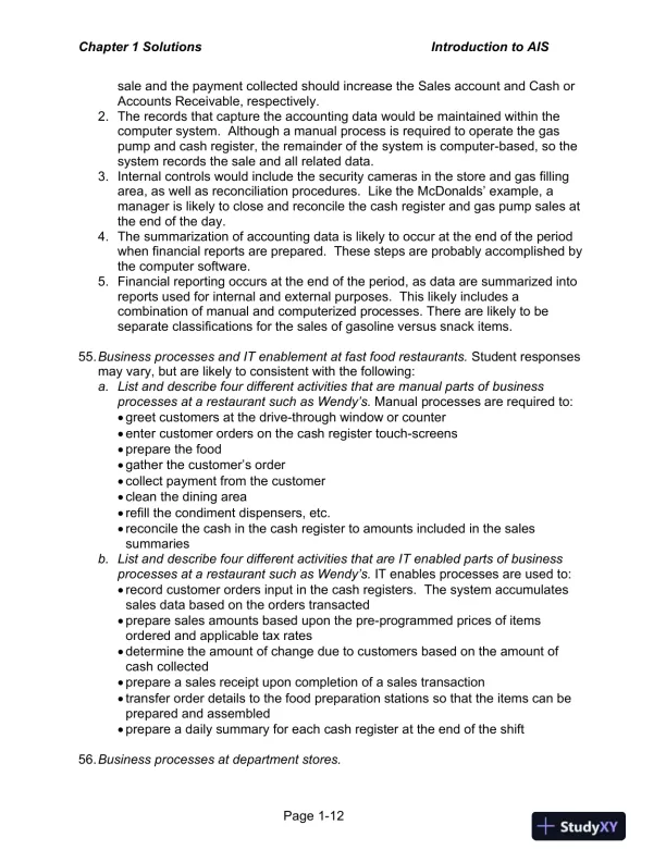 Solution Manual for Accounting Information Systems: The Processes and Controls , 2nd Edition - Page 13 preview image
