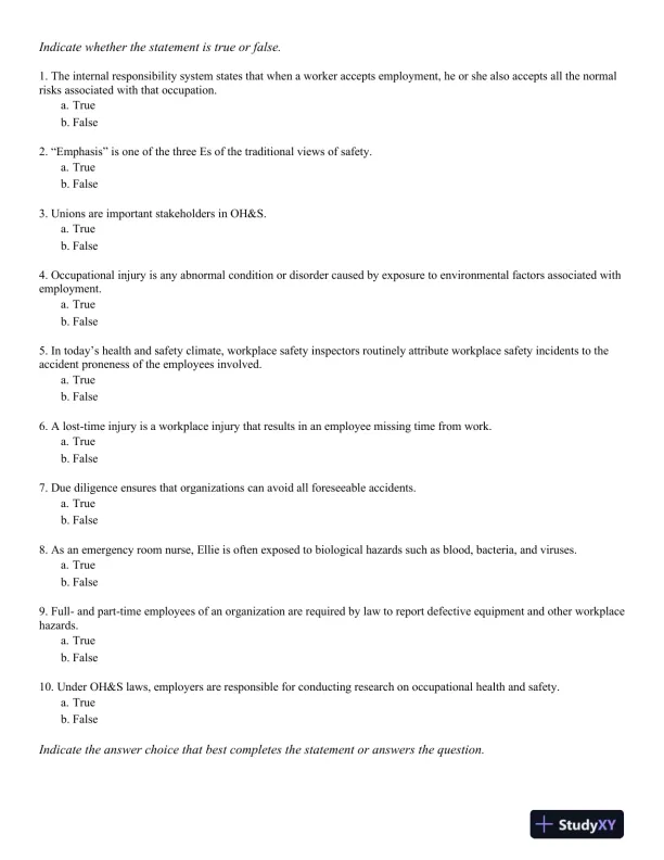 Management of Occupational Health and Safety 7th Edition Test Bank - Page 1 preview image