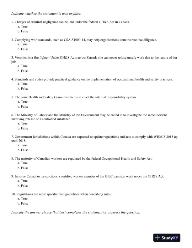Management of Occupational Health and Safety 7th Edition Test Bank - Page 11 preview image
