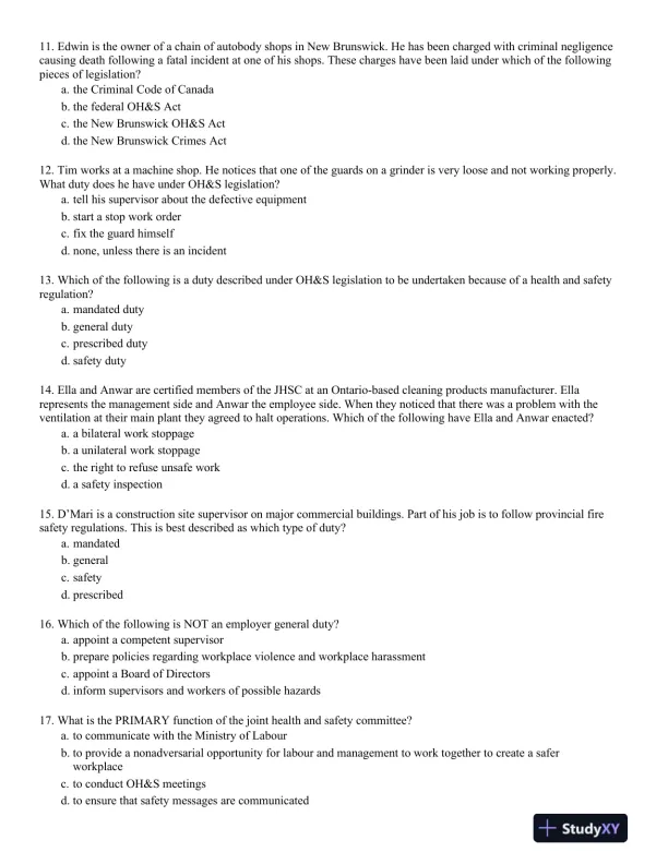 Management of Occupational Health and Safety 7th Edition Test Bank - Page 12 preview image