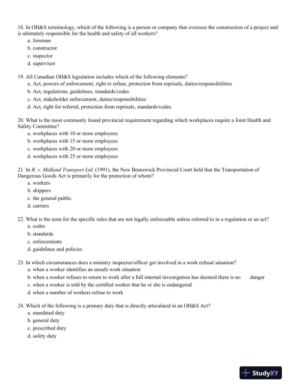 Management of Occupational Health and Safety 7th Edition Test Bank - Page 13 preview image