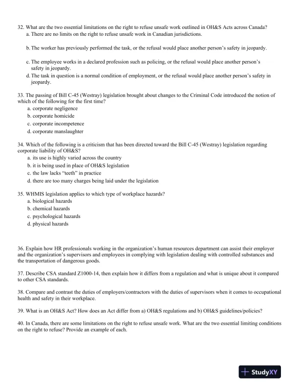 Management of Occupational Health and Safety 7th Edition Test Bank - Page 15 preview image
