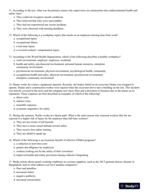 Management of Occupational Health and Safety 7th Edition Test Bank - Page 3 preview image
