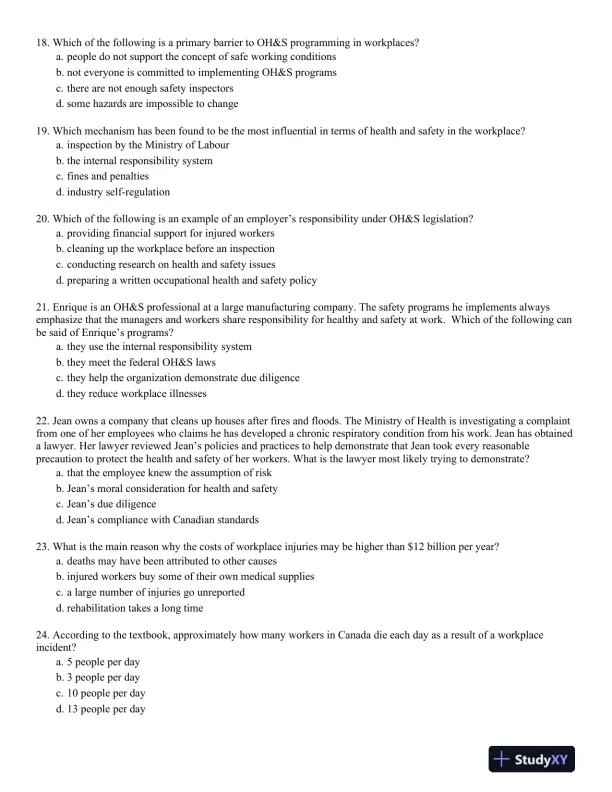 Management of Occupational Health and Safety 7th Edition Test Bank - Page 4 preview image