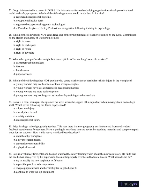 Management of Occupational Health and Safety 7th Edition Test Bank - Page 5 preview image