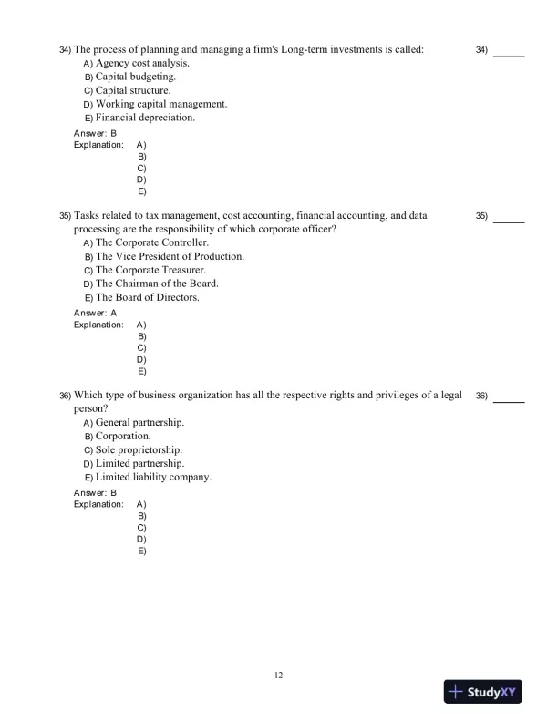 Fundamentals Of Corporate Finance, Ninth Canadian Edition Test Bank - Page 13 preview image