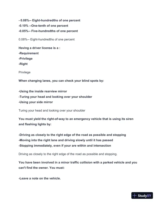 2024-2025 California DMV Permit Test with Answers (104 Solved Questions) - Page 3 preview image