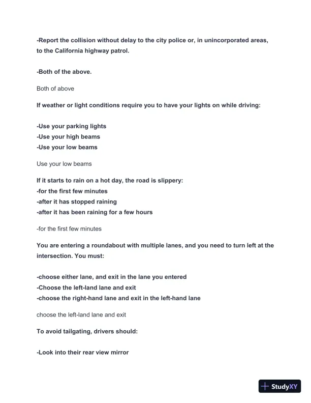 2024-2025 California DMV Permit Test with Answers (104 Solved Questions) - Page 4 preview image