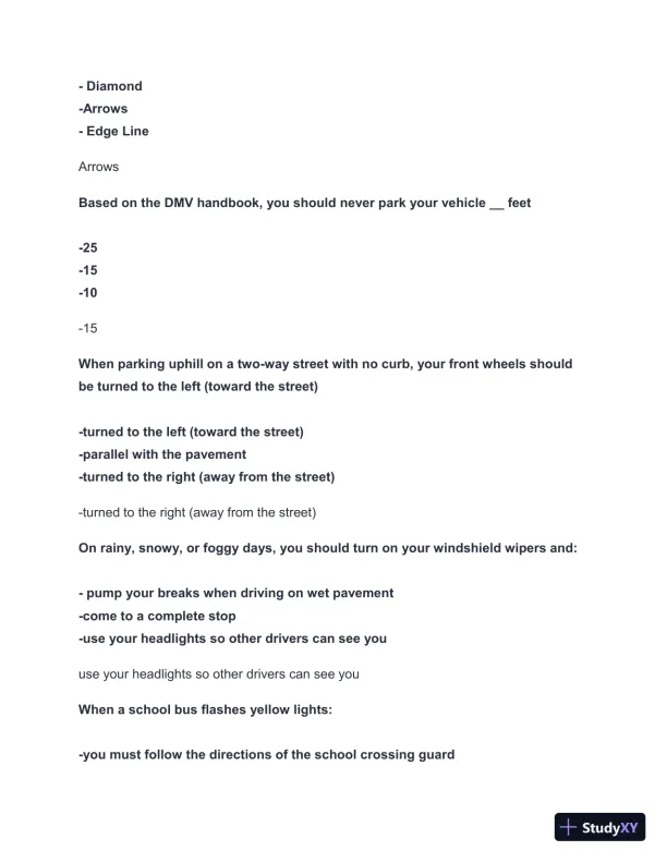 2024-2025 California DMV Permit Test with Answers (104 Solved Questions) - Page 6 preview image